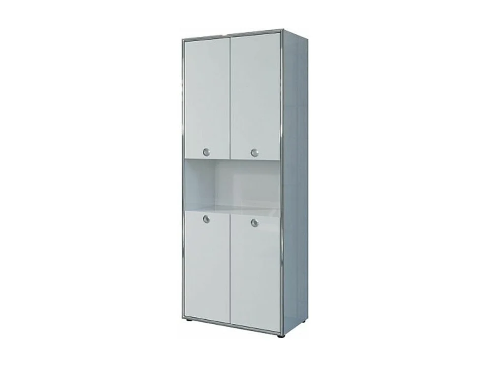 Infinity Büroschrank 4 Türen, 1 offenes Fach hellgrau Hochglanz, Chrom.