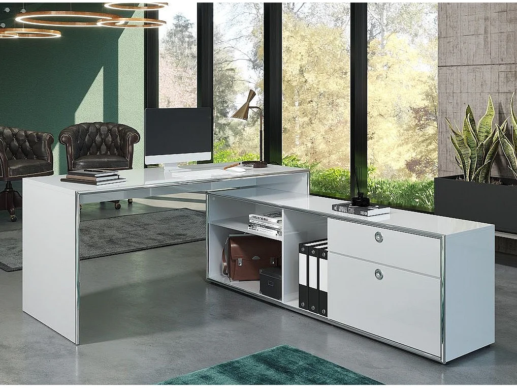 Buffet bois MDF blanc 1 volet 1 tiroir Irma L 183cm