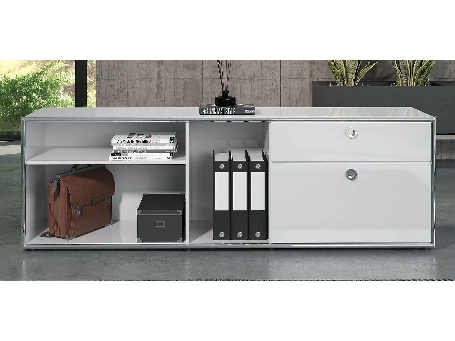 Buffet bois MDF blanc 1 volet 1 tiroir Irma L 183cm