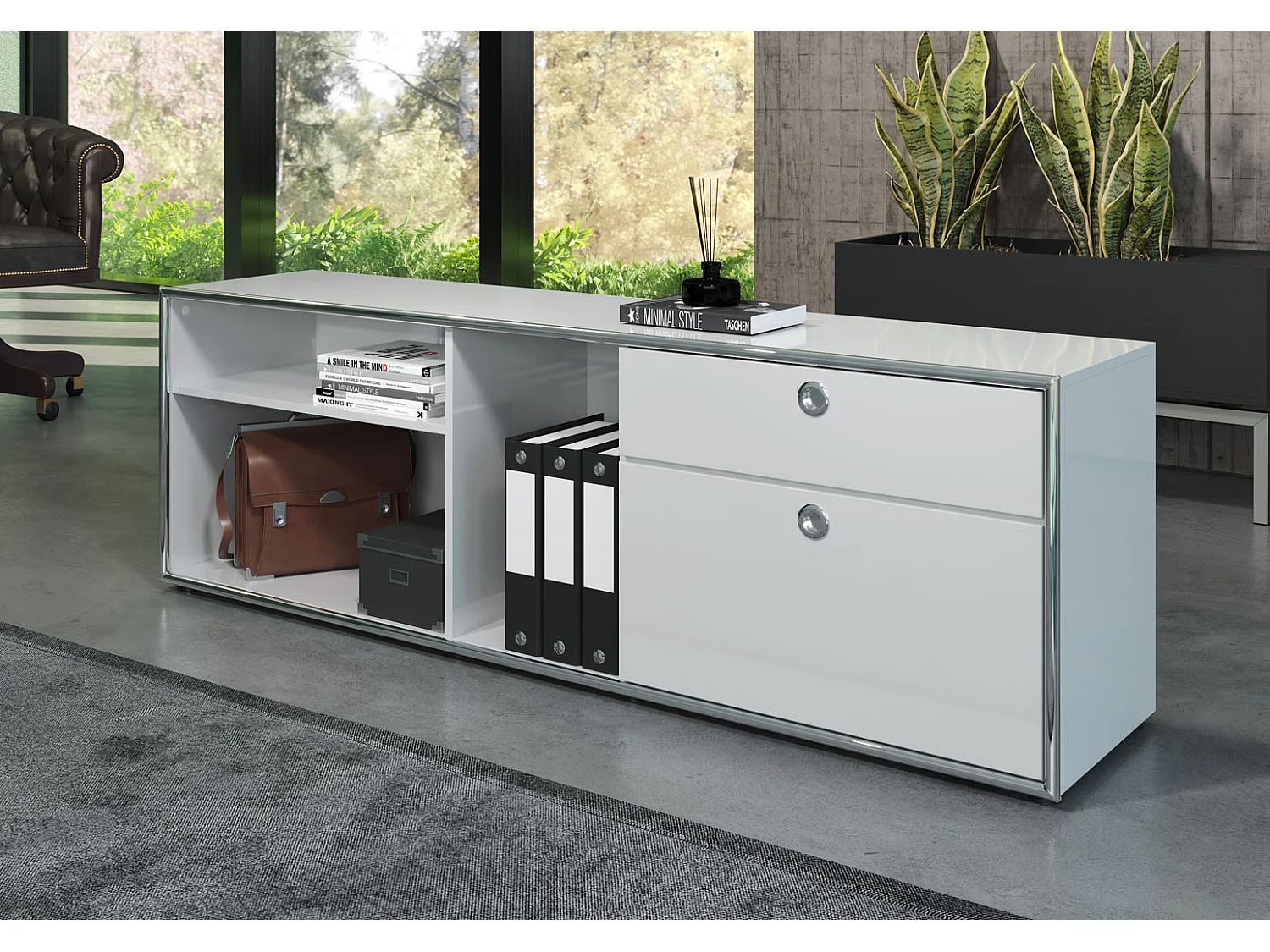 Buffet bois MDF blanc 1 volet 1 tiroir Irma L 183cm