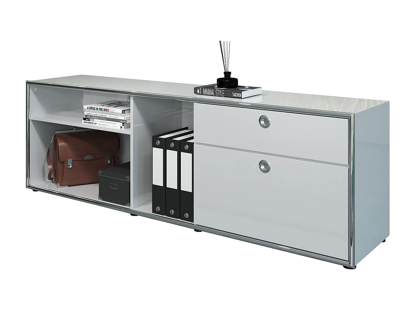 Buffet bois MDF blanc 1 volet 1 tiroir Irma L 183cm