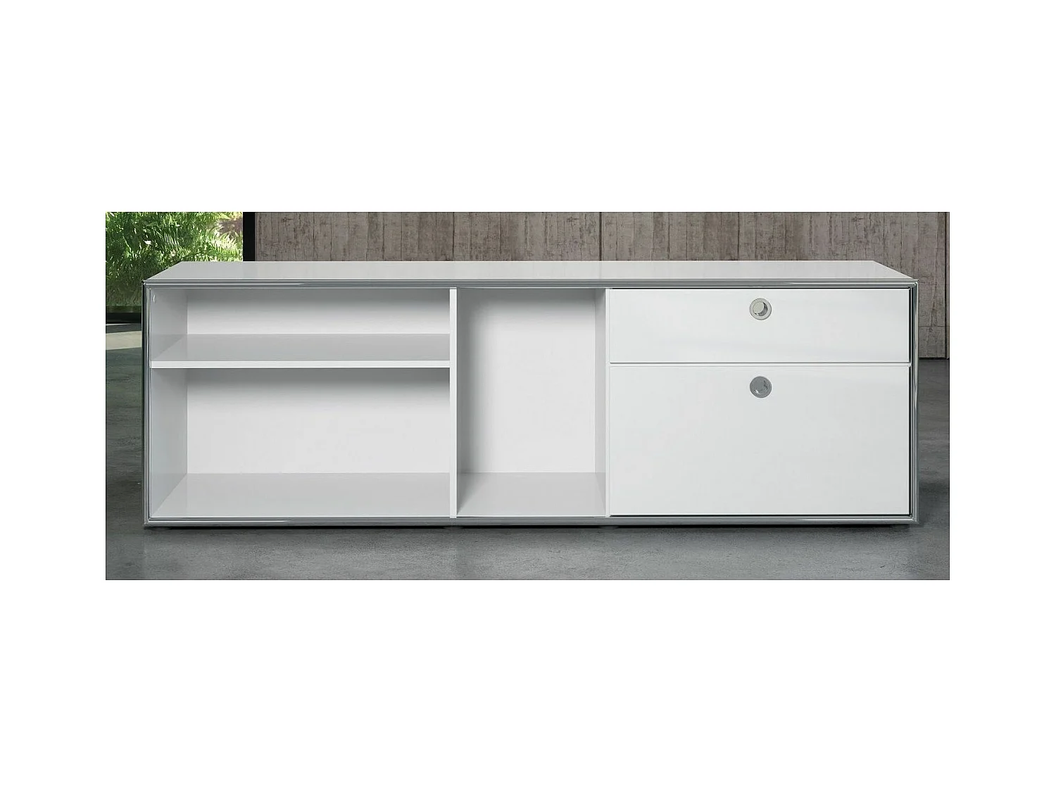Buffet bois MDF blanc 1 volet 1 tiroir Irma L 183cm