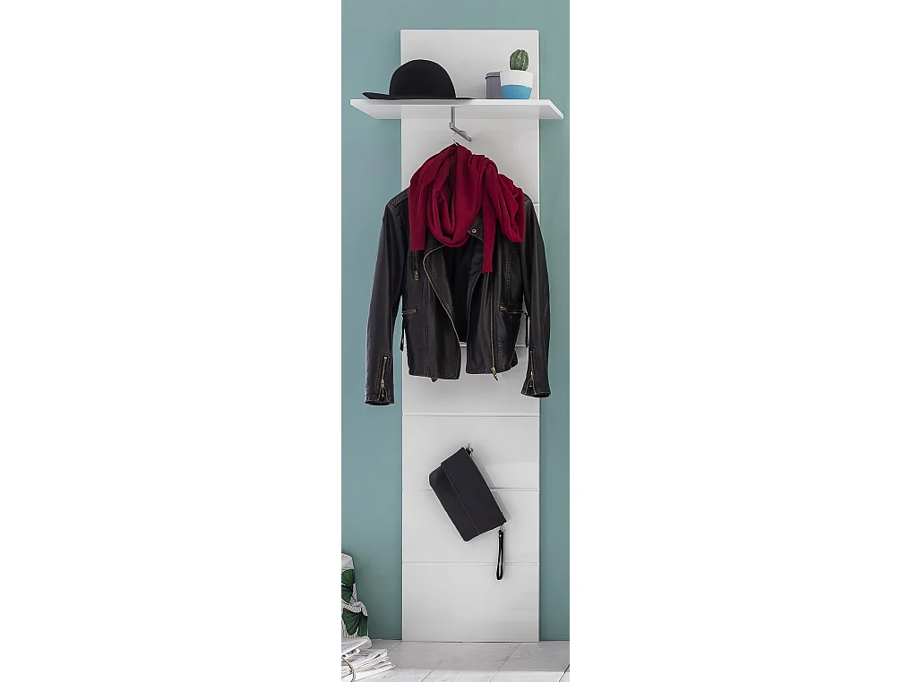 AMANDA - Meuble d'entrée - Panneau accrochage (2 crochets)  mélaminé blanc L - H - P : 60 - 195 - 25 cm