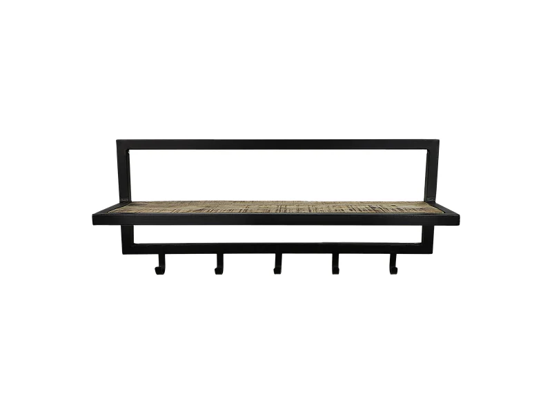 Porte-manteau avec étagère - bois de manguier et métal - naturel et noir - 66 x 17 x 28 cm