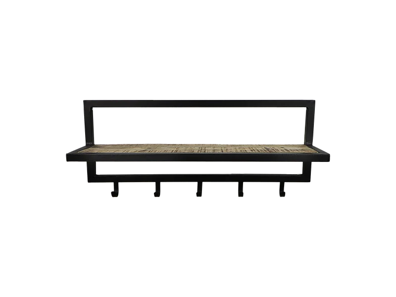 Porte-manteau avec étagère - bois de manguier et métal - naturel et noir - 66 x 17 x 28 cm