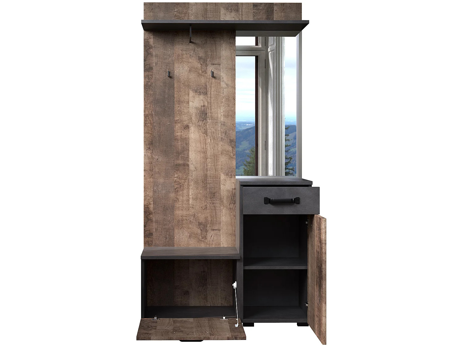 Ensemble de 4 meubles d'entrée - Mélaminé - Naturel-Gris - 104 - 190 - 32 cm