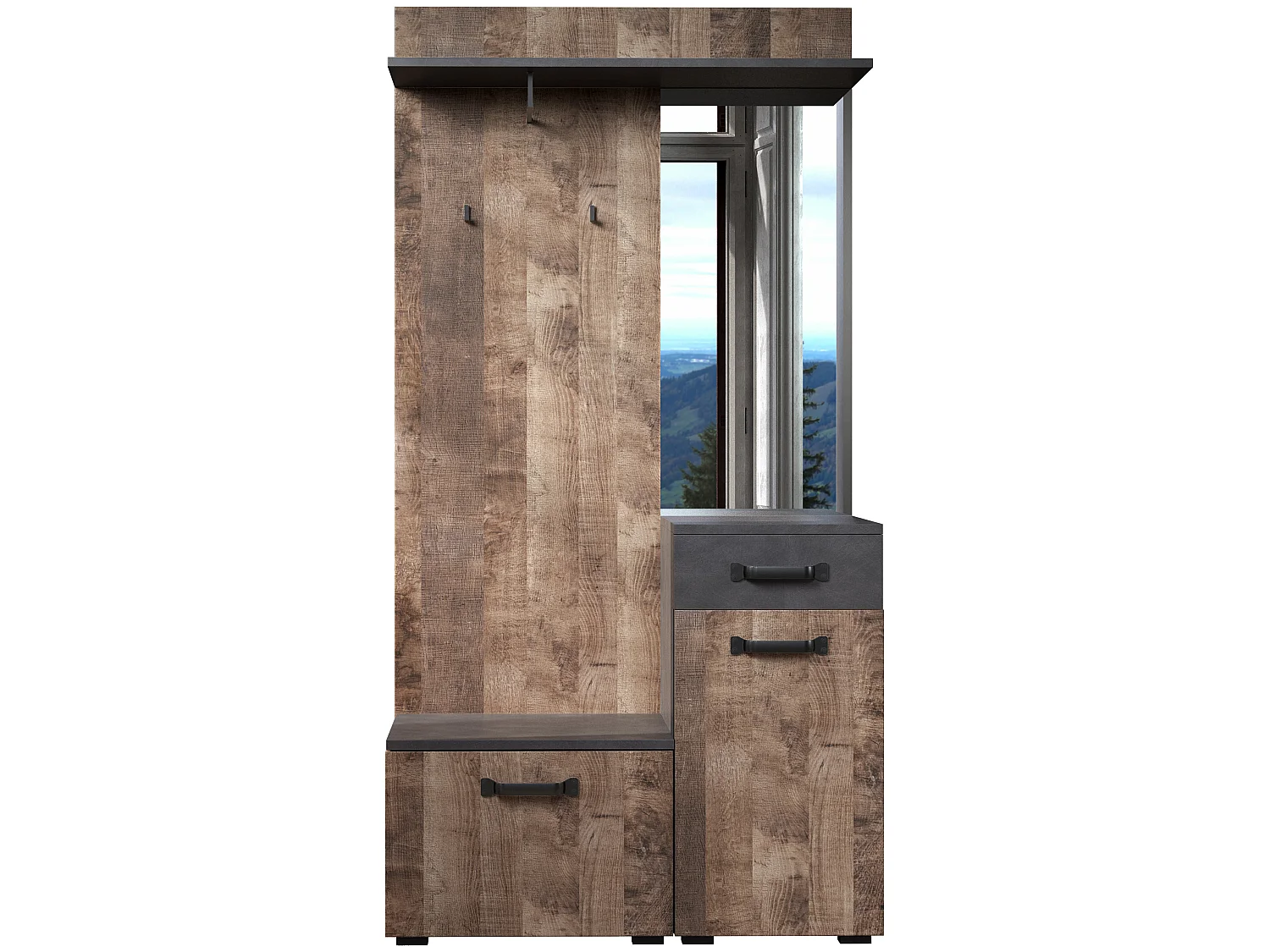 Ensemble de 4 meubles d'entrée - Mélaminé - Naturel-Gris - 104 - 190 - 32 cm