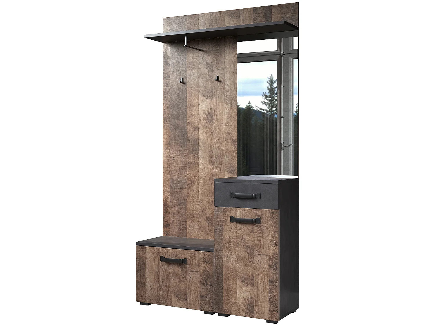 Ensemble de 4 meubles d'entrée - Mélaminé - Naturel-Gris - 104 - 190 - 32 cm