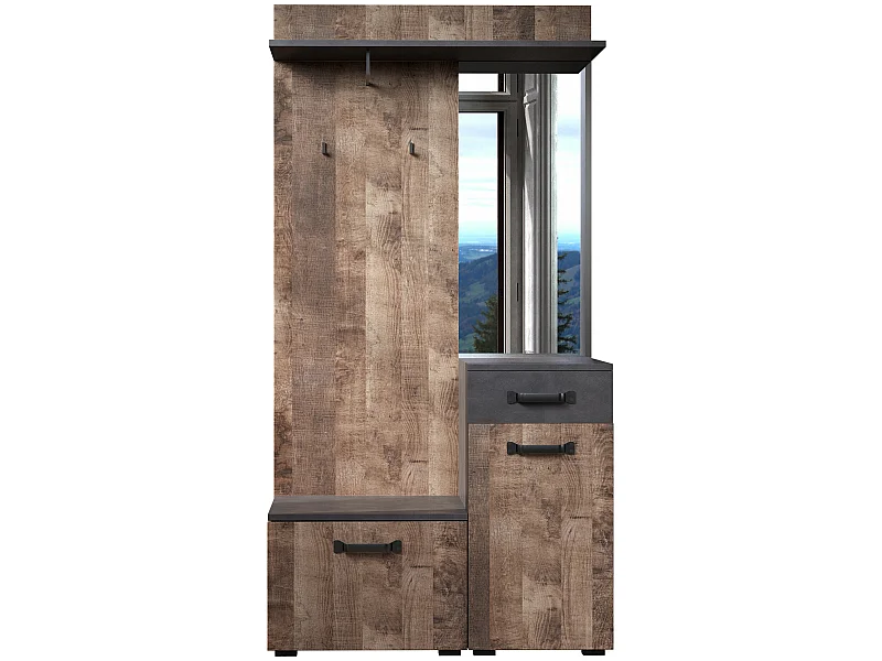 Ensemble de 4 meubles d'entrée - Mélaminé - Naturel-Gris - 104 - 190 - 32 cm