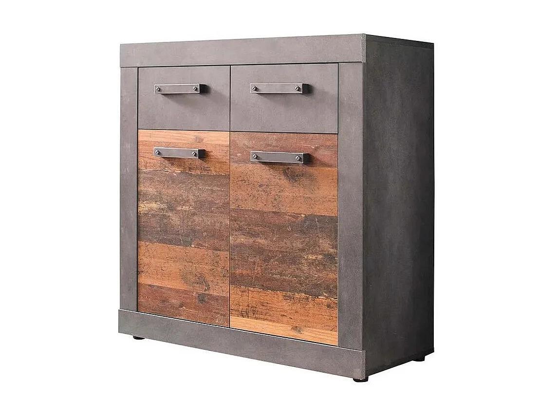 Cómoda 2 puertas, 2 cajones, acabado roble oscuro y melamina gris Orcel