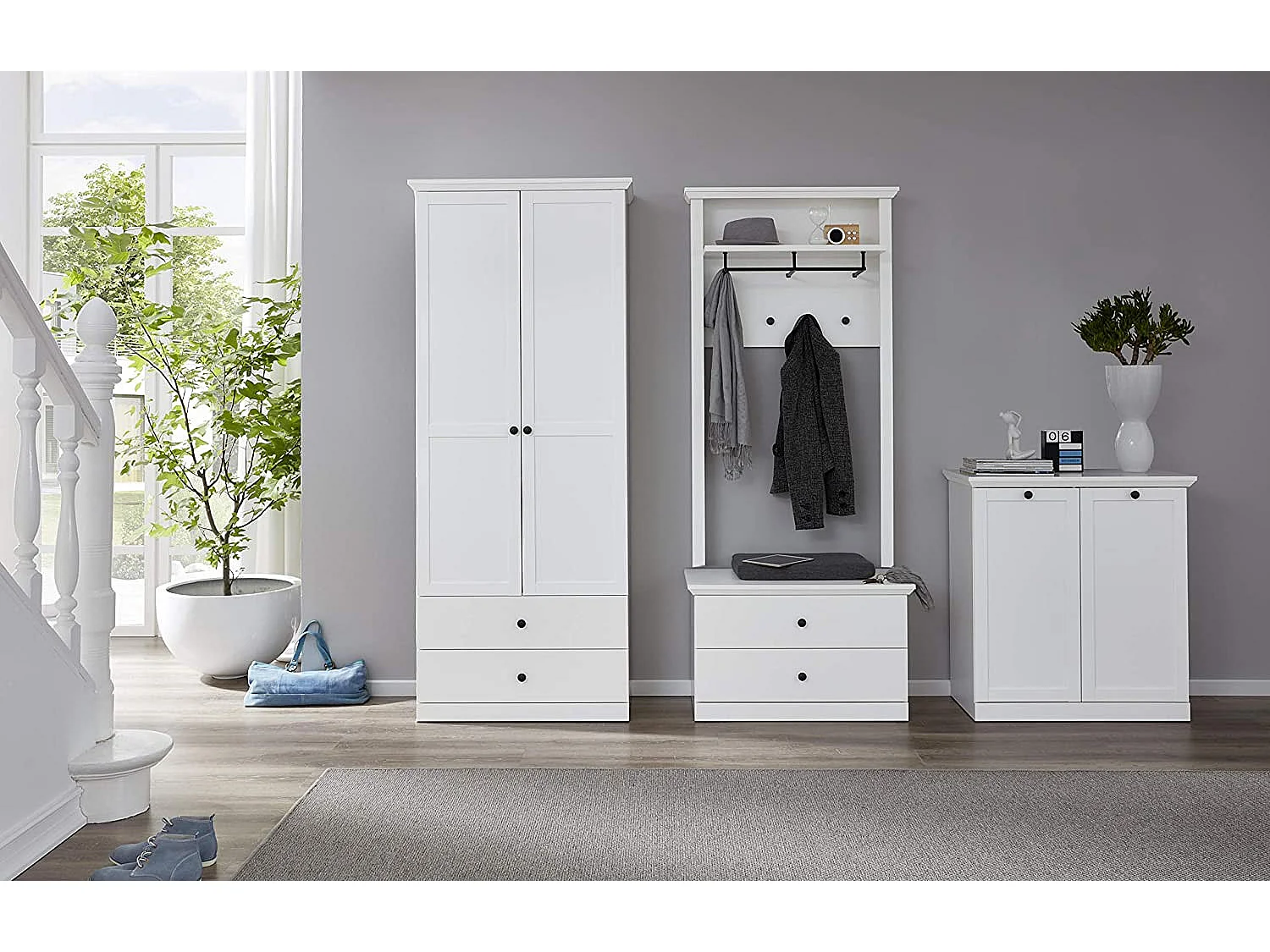 Mueble de almacenaje blanco de 2 puertas de estilo rústico moderno Valex 81 cm