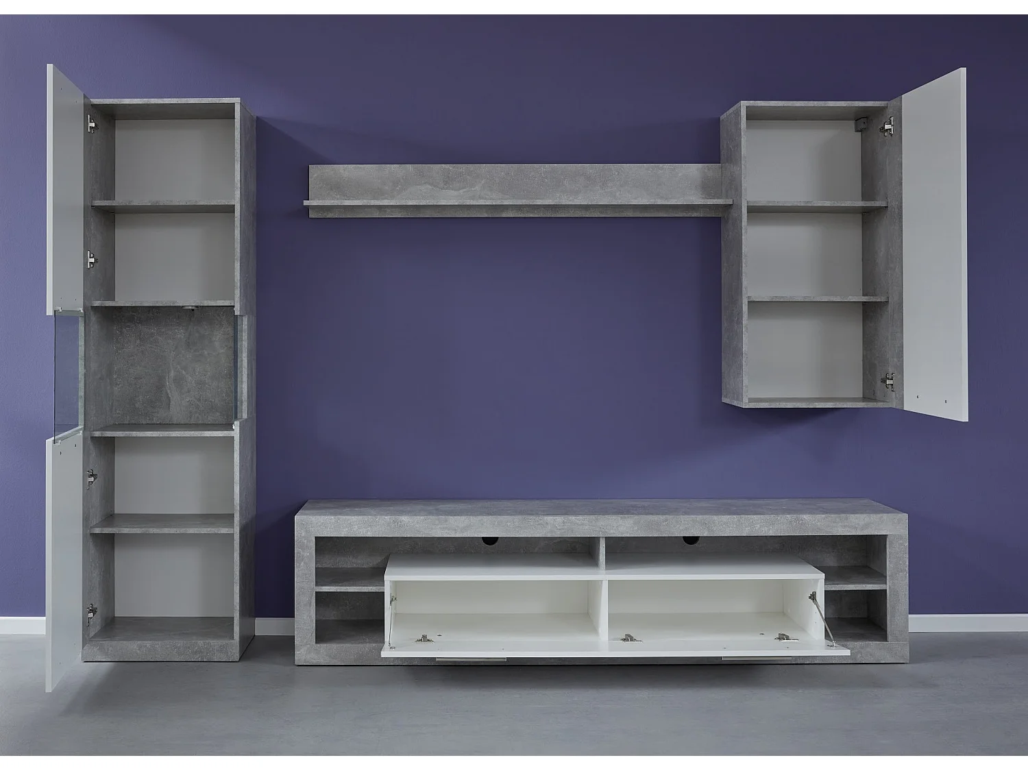 Meuble TV lumineux blanc brillant et gris Roska 150cm