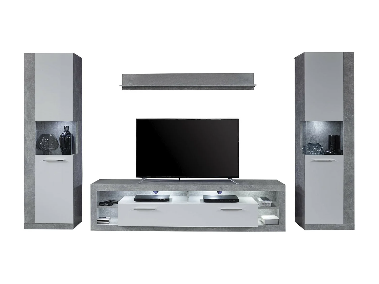 Meuble TV lumineux blanc brillant et gris Roska 150cm