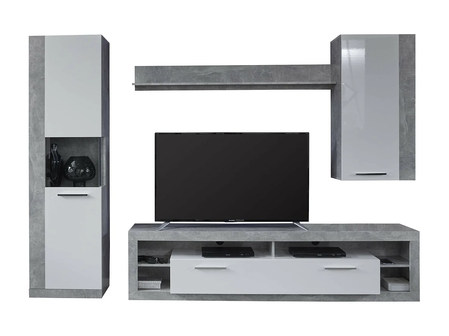 Meuble TV lumineux blanc brillant et gris Roska 150cm