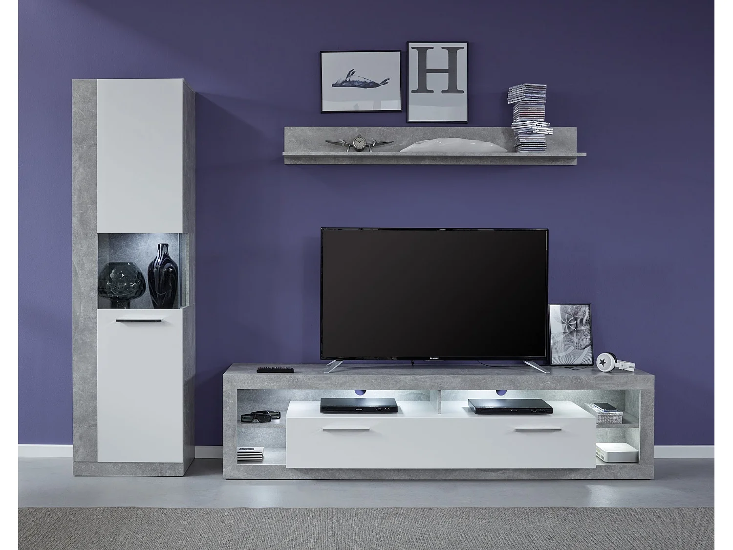 Helder wit en grijs Roska verlicht tv-meubel 200 cm