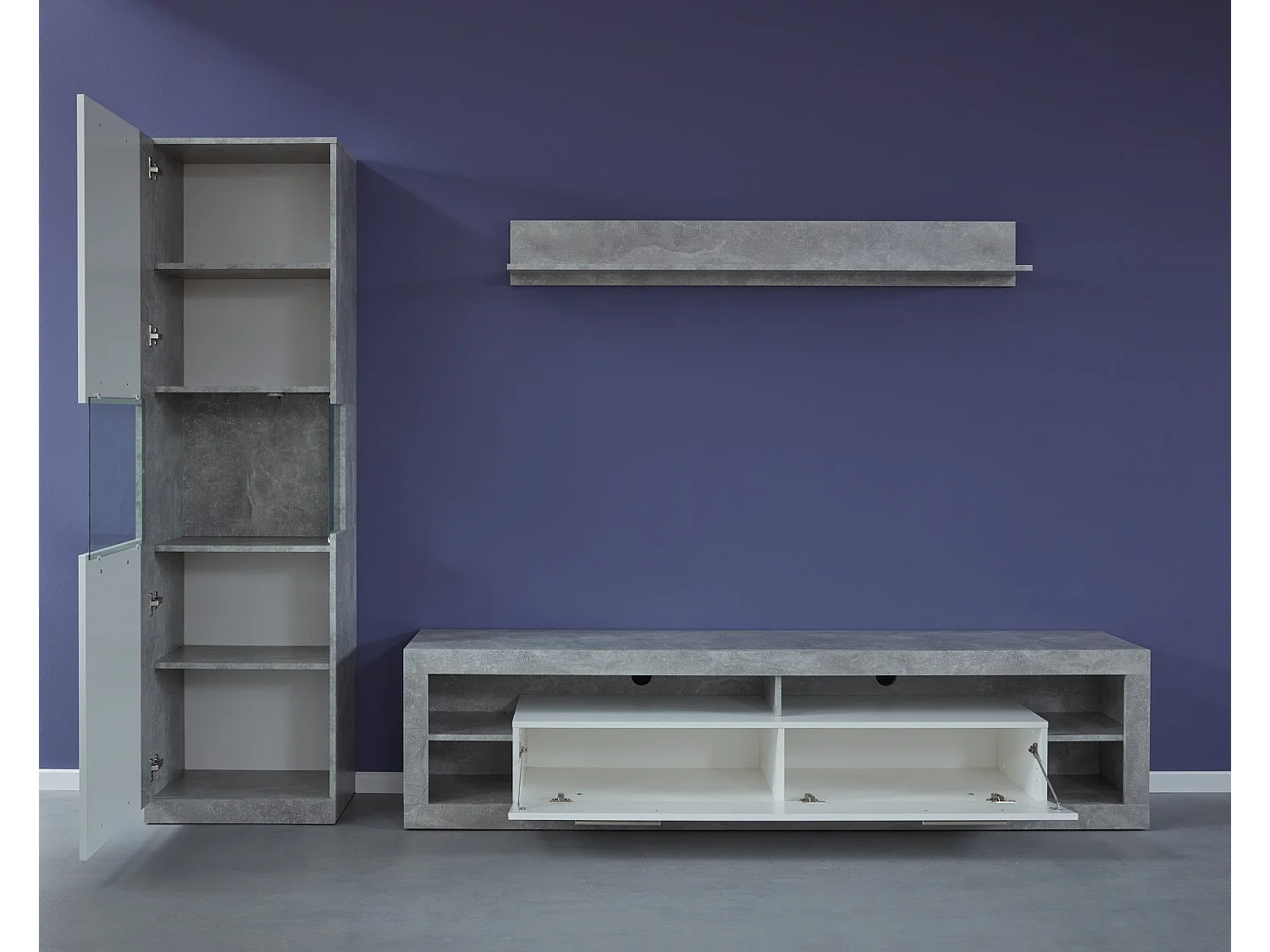 Banc TV lumineux blanc brillant et gris Roska 200cm