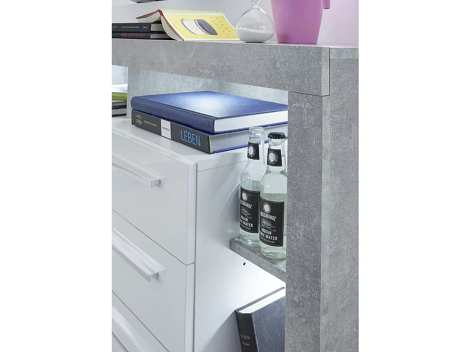 Banc TV lumineux blanc brillant et gris Roska 200cm