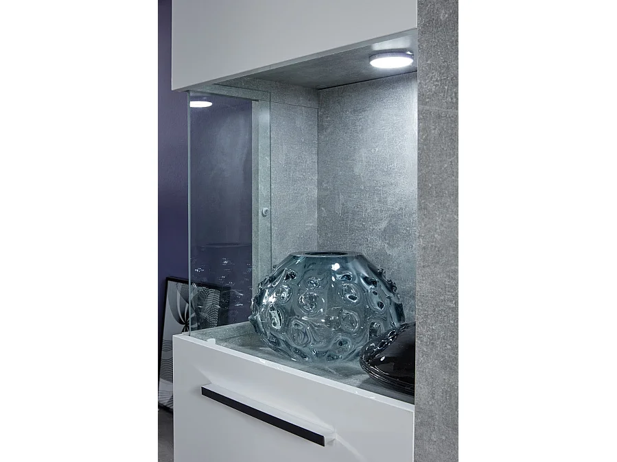 Banc TV lumineux blanc brillant et gris Roska 200cm