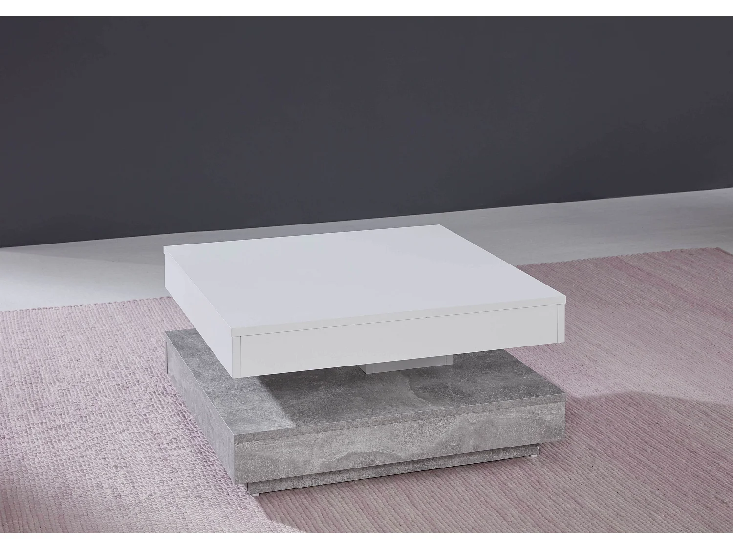 Meuble Salon-Séjour. Table basse en mélaminé blanc et gris . L-H-P: 70 - 35 - 70 cm