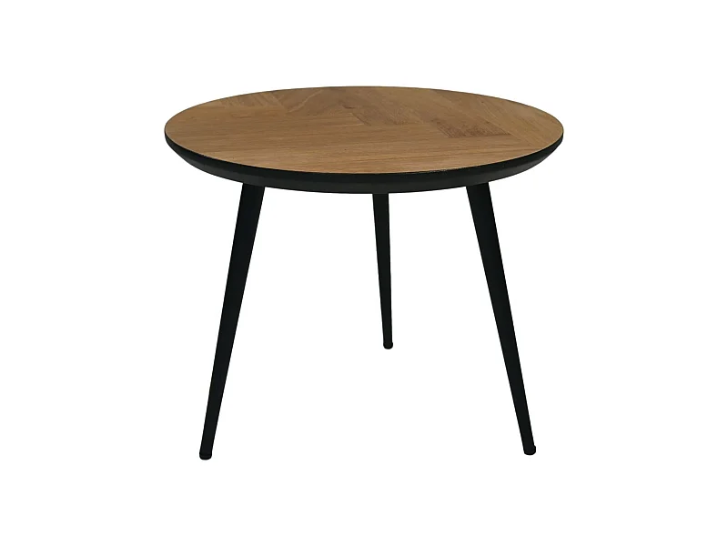 Table basse arête de poisson - 60x60x49 - naturel-noir biseauté - chêne-métal