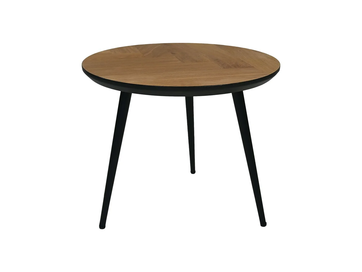 Table basse arête de poisson - 60x60x49 - naturel-noir biseauté - chêne-métal