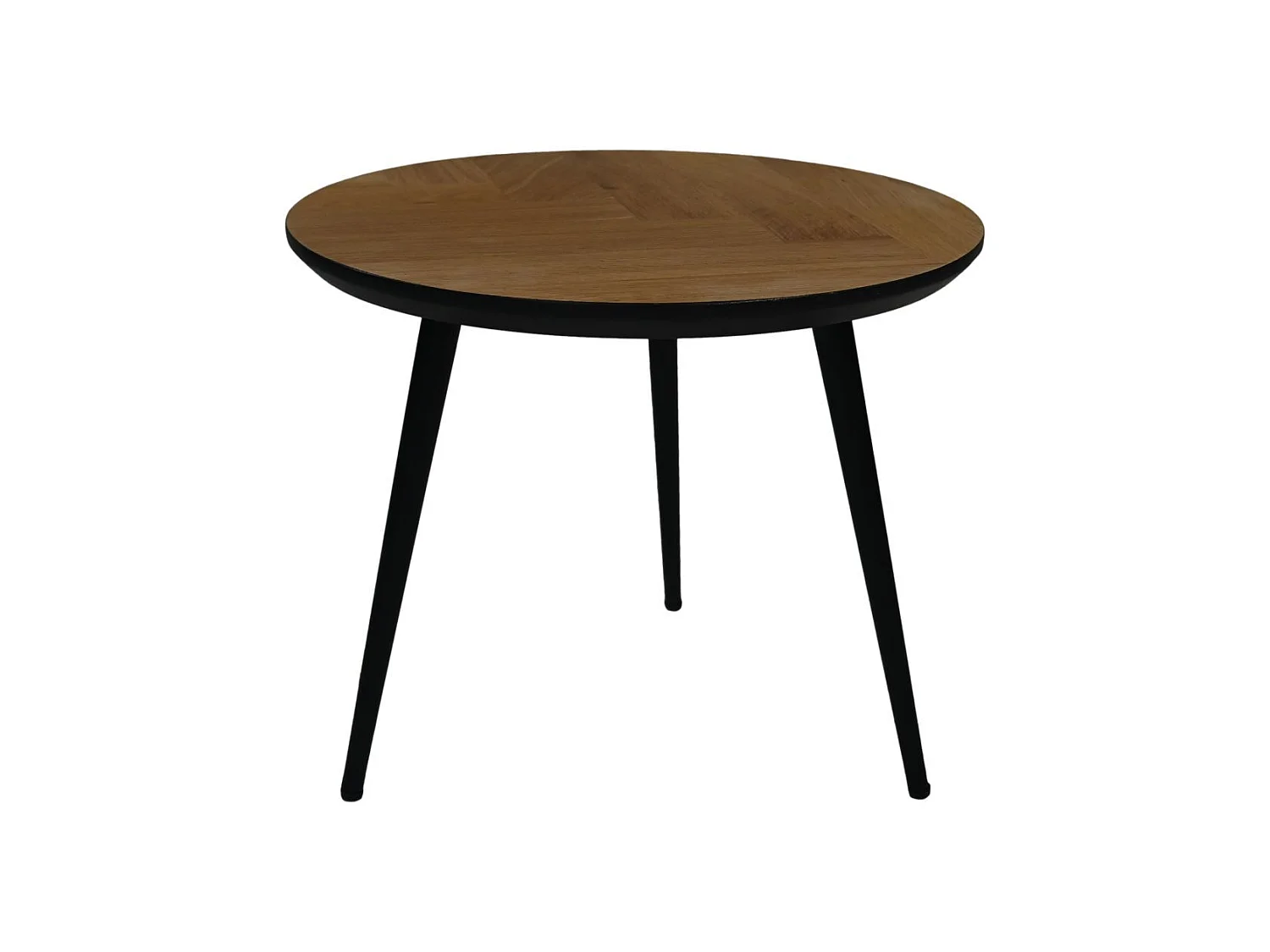 Table basse arête de poisson - 60x60x49 - naturel-noir biseauté - chêne-métal