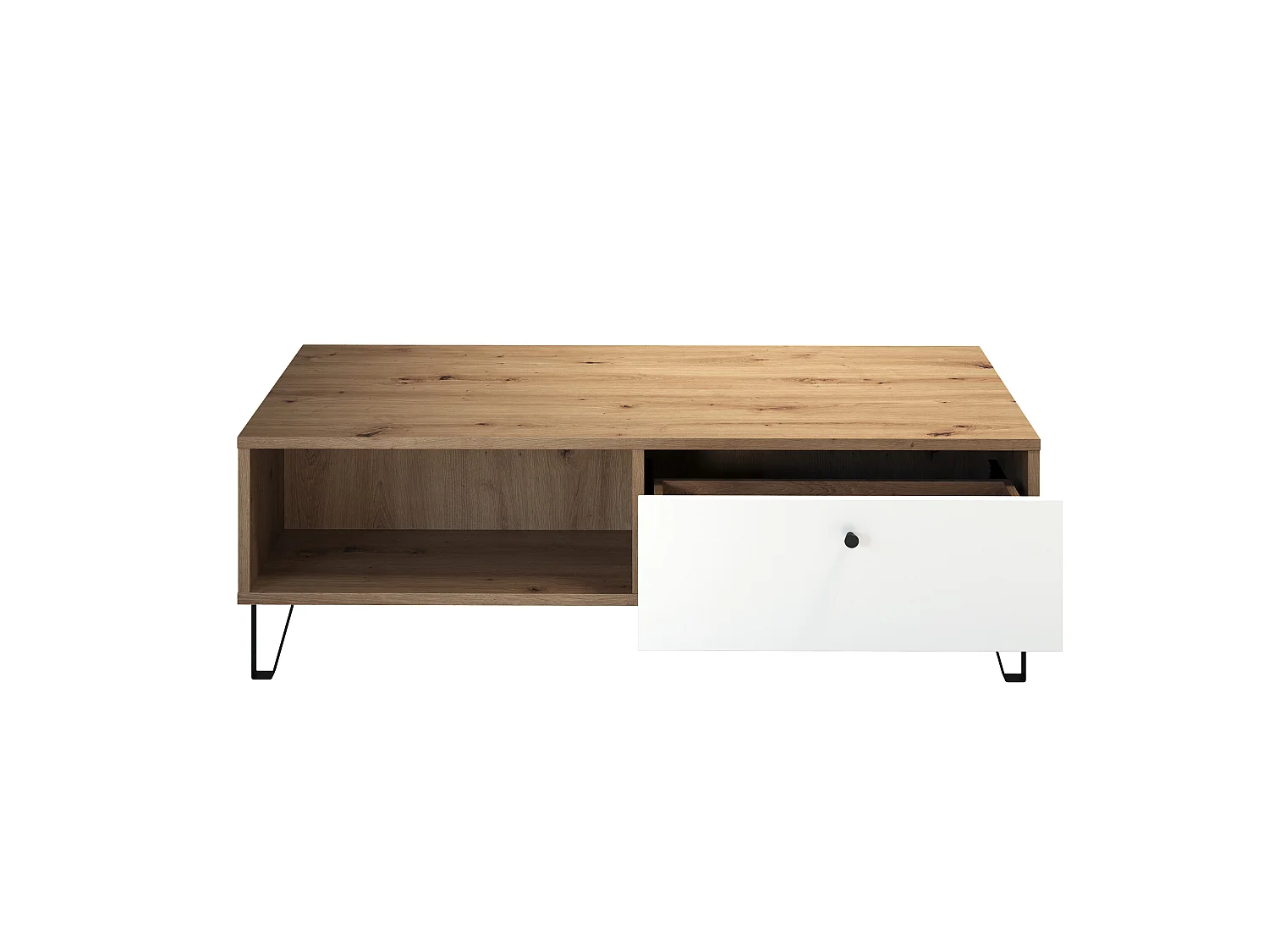 Table basse - Mélaminé chêne- Naturel-Blanc - 120 - 37 - 60 cm