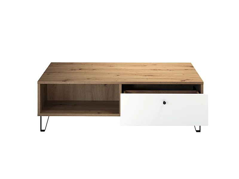 Table basse - Mélaminé chêne- Naturel-Blanc - 120 - 37 - 60 cm