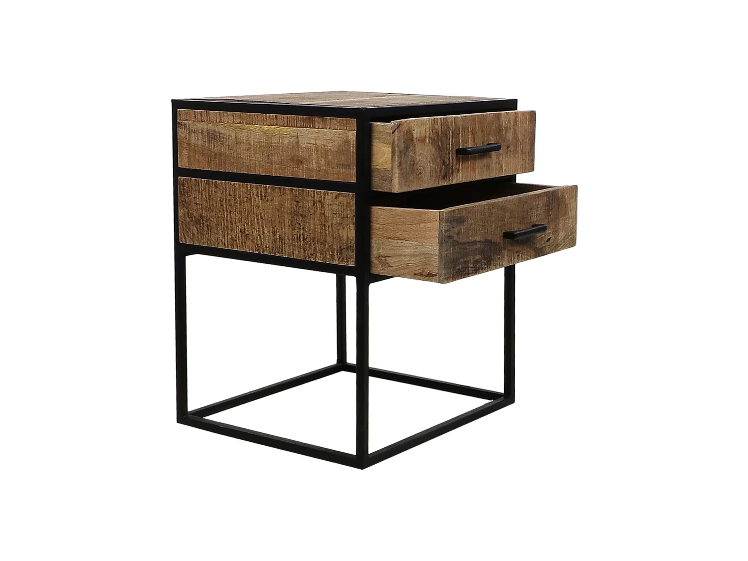 Table de chevet avec 2 tiroirs - Bois de manguier /fer 45*40*55