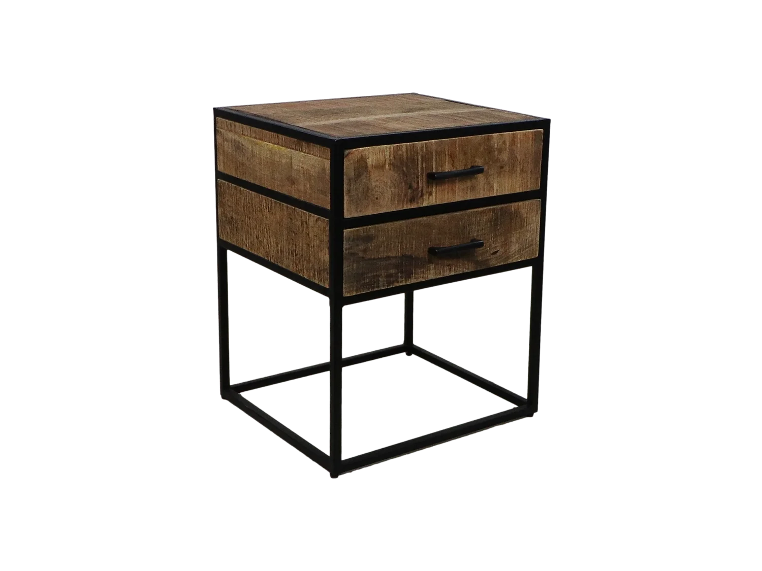 Table de chevet avec 2 tiroirs - Bois de manguier /fer 45*40*55