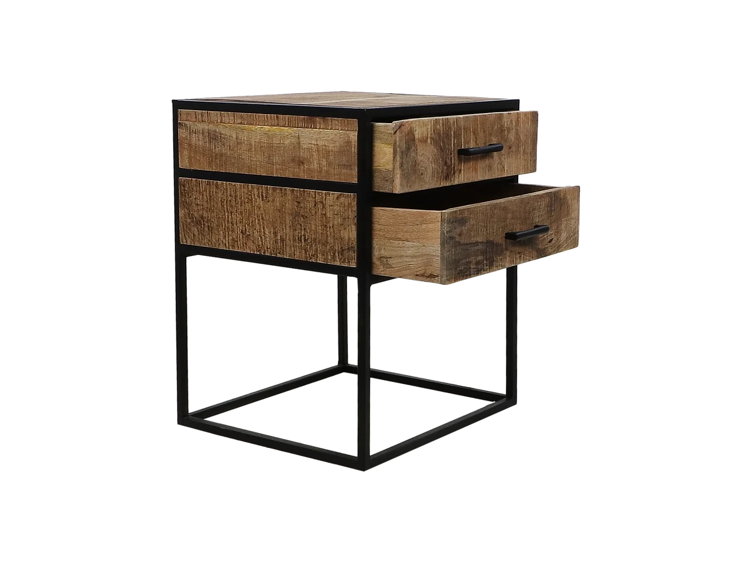 Table de chevet avec 2 tiroirs - Bois de manguier /fer 45*40*55