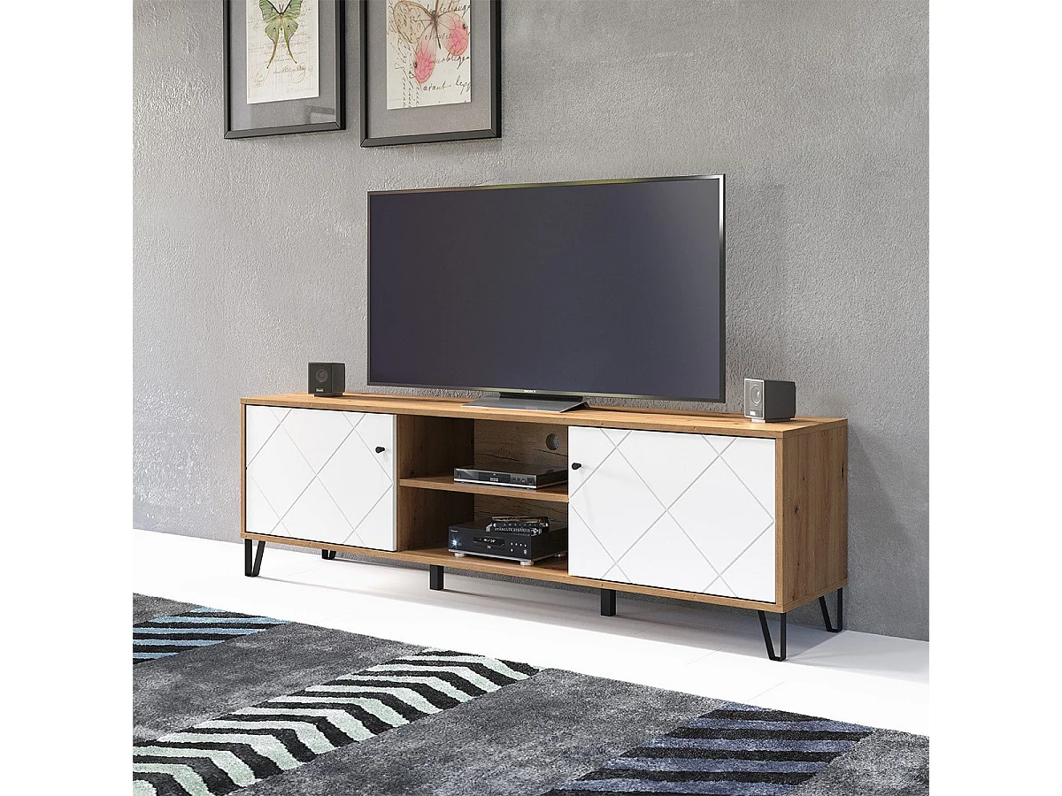 Meuble TV 2 portes et 2 niches blanc mat L183 cm - Touch