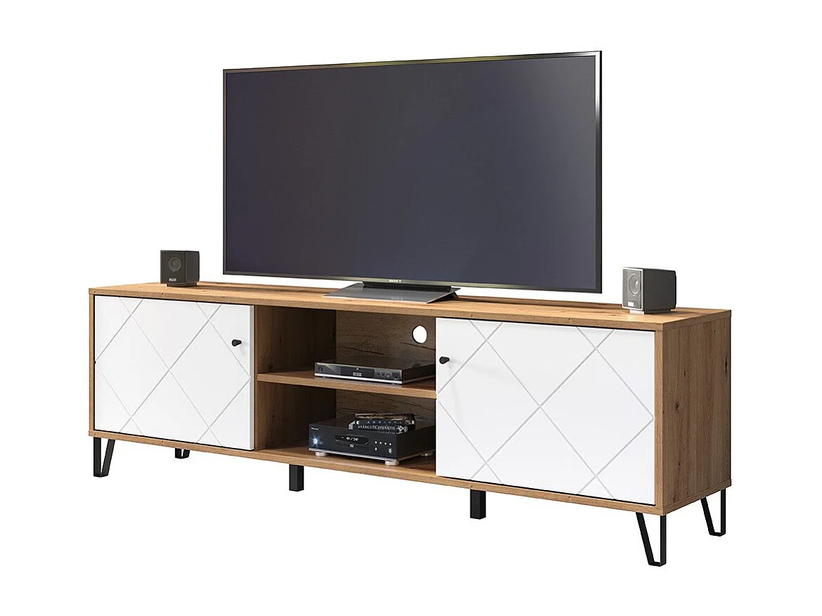 Meuble TV 2 portes et 2 niches blanc mat L183 cm - Touch