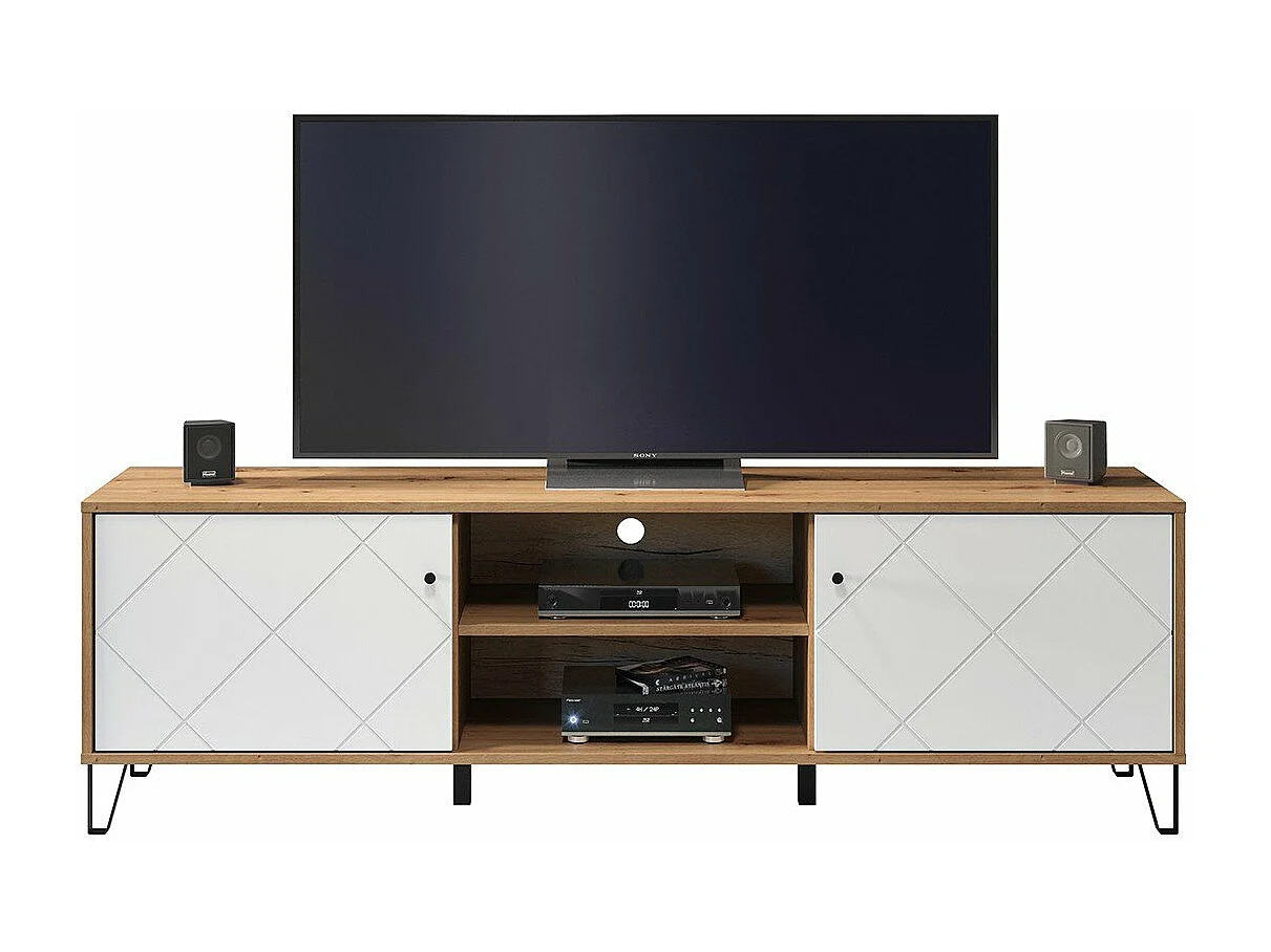 Meuble TV 2 portes et 2 niches blanc mat L183 cm - Touch