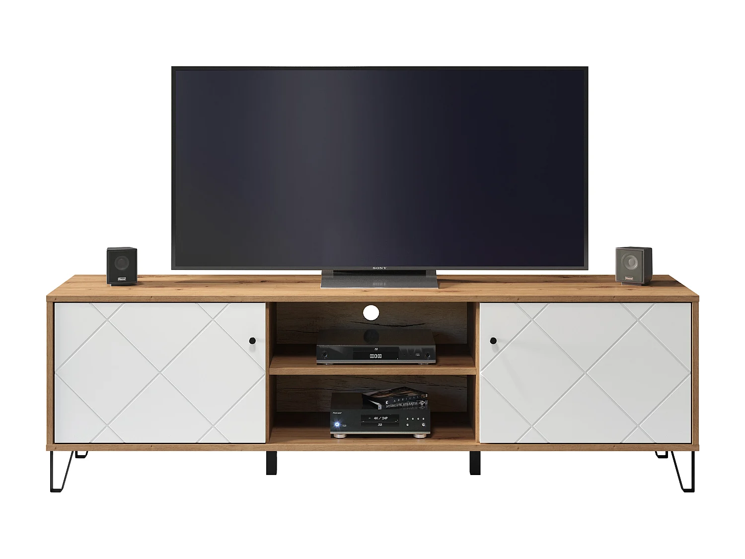 Meuble TV 2 portes et 2 niches blanc mat L183 cm - Touch