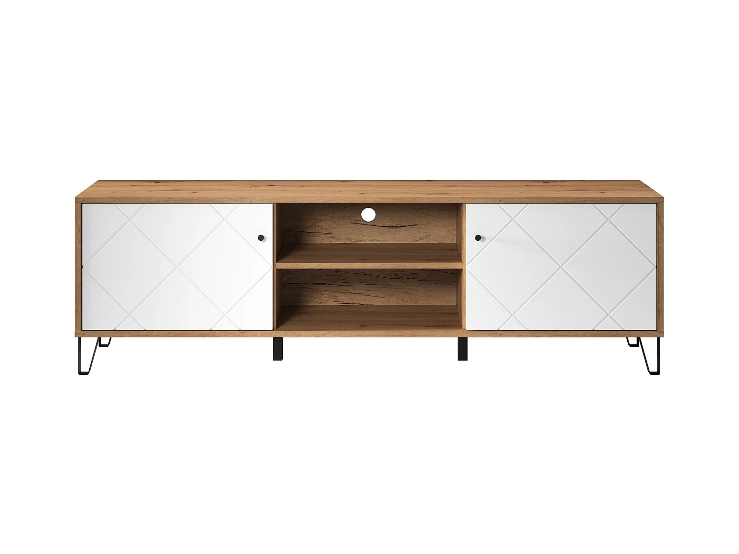Meuble TV - Mélaminé chêne - Naturel-Blanc - 183 - 56 - 40 cm