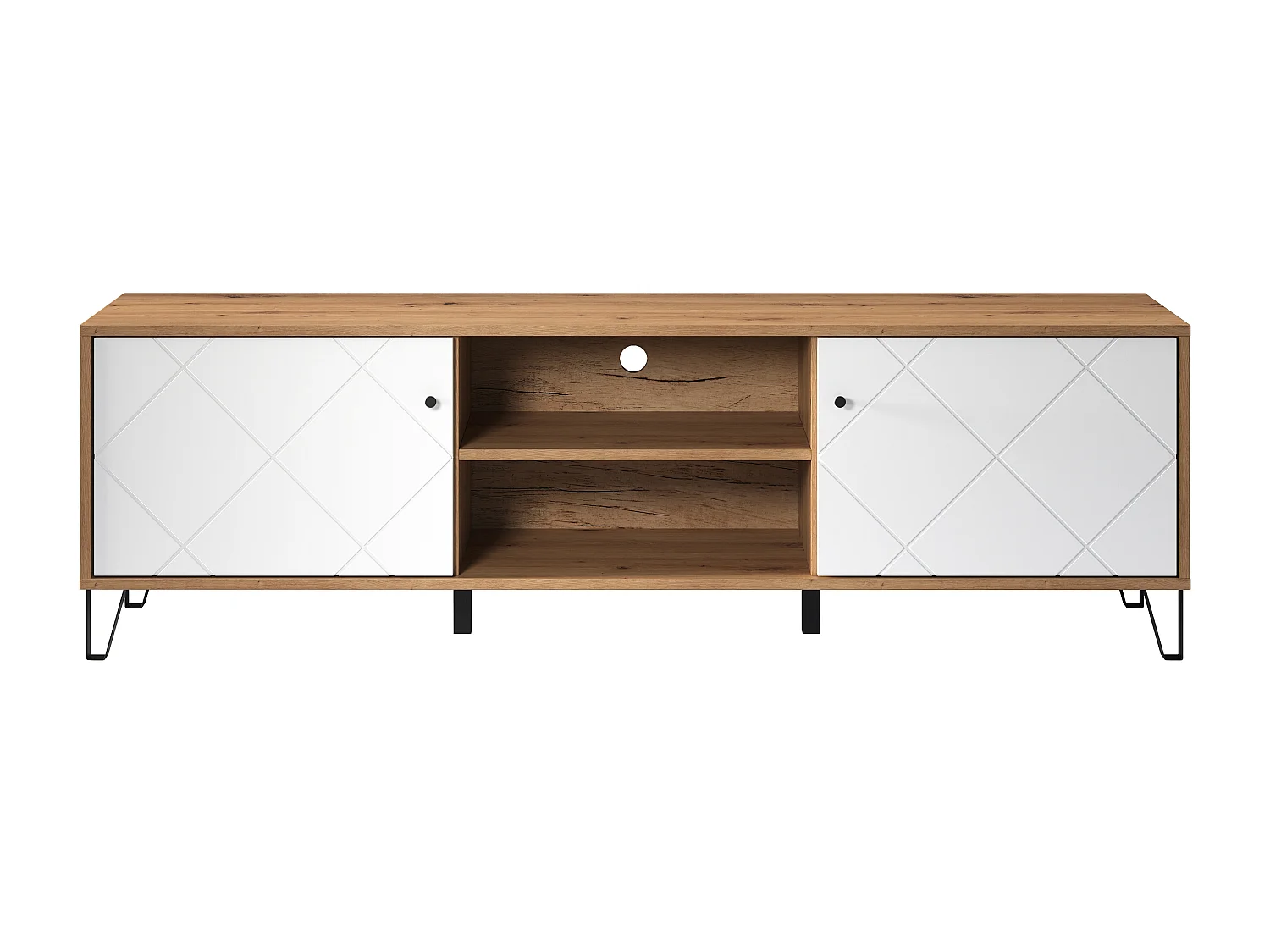 Meuble TV - Mélaminé chêne - Naturel-Blanc - 183 - 56 - 40 cm