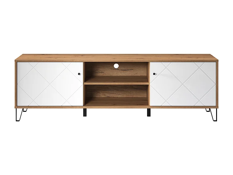 Meuble TV - Mélaminé chêne - Naturel-Blanc - 183 - 56 - 40 cm