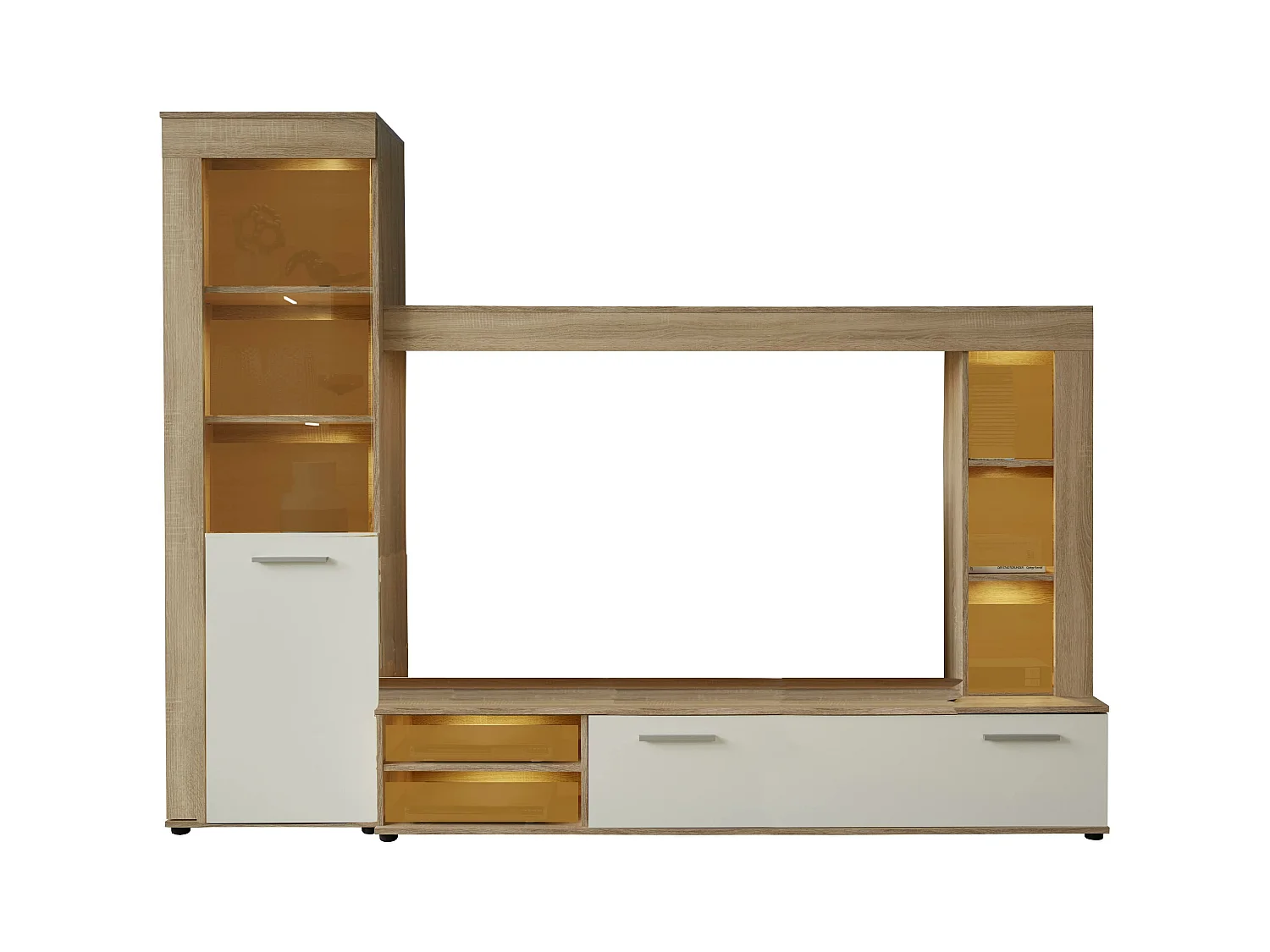Meuble salon/séjour en mélaminé. Meuble TV (max 55 pouces) avec de l'espace de rangement. L-H-P : 240-185-41 cm