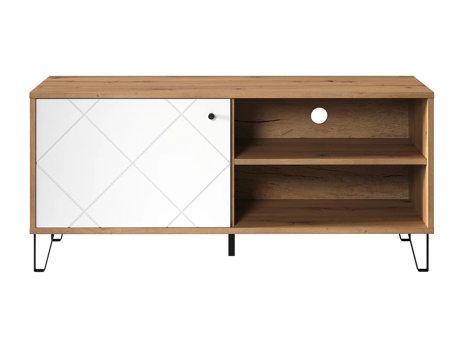 Meuble TV - Mélaminé chêne- Naturel-blanc - 123 - 56 - 40 cm