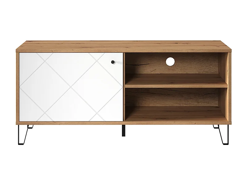 Meuble TV - Mélaminé chêne- Naturel-blanc - 123 - 56 - 40 cm