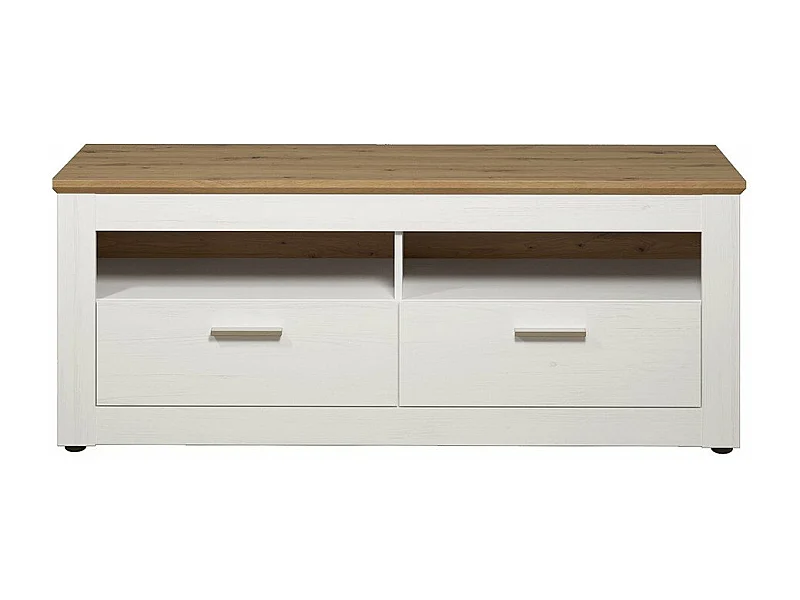 Meuble TV 2 tiroirs et 2 niches décor bois clair et blanc L148 cm - Shade