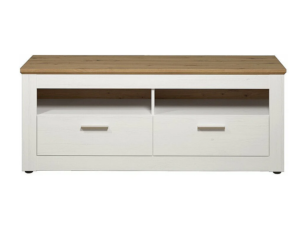 Meuble TV 2 tiroirs et 2 niches décor bois clair et blanc L148 cm - Shade