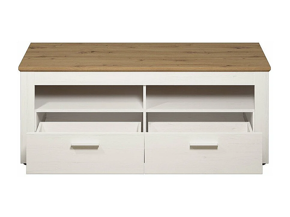 Meuble TV 2 tiroirs et 2 niches décor bois clair et blanc L148 cm - Shade