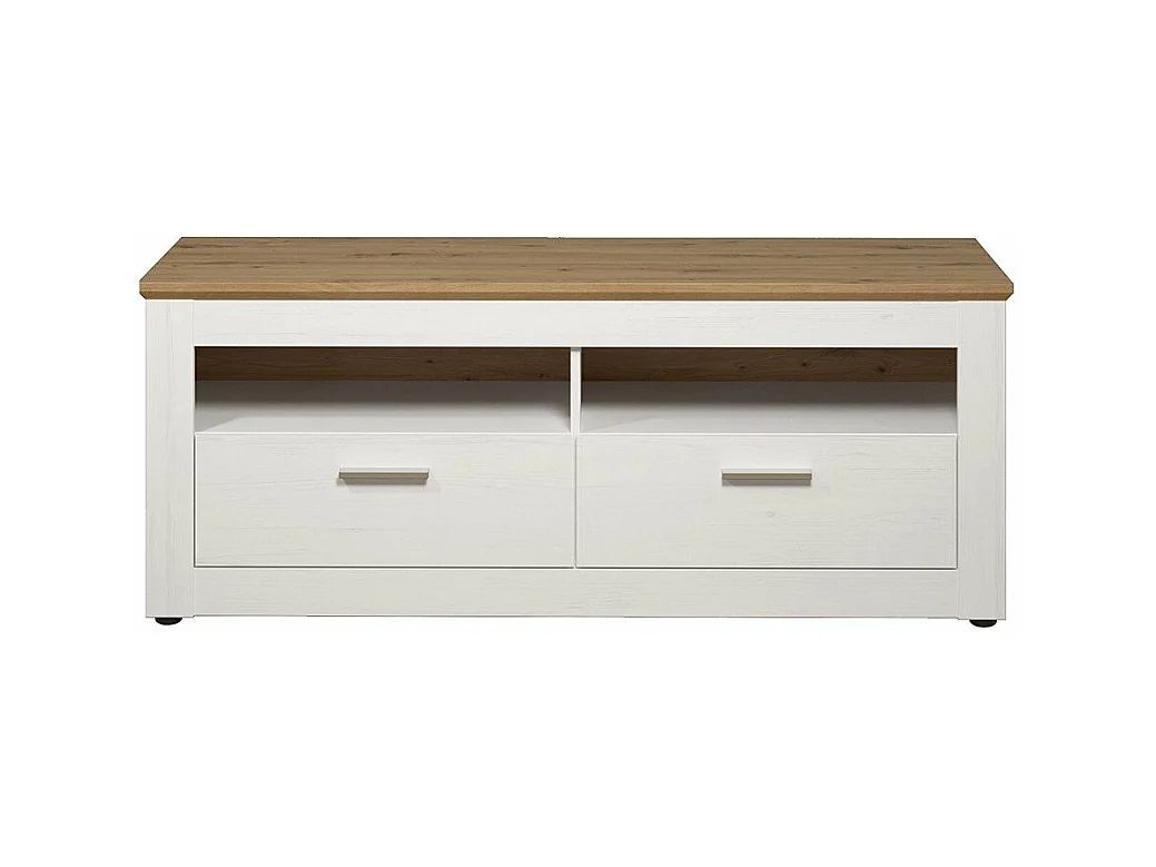 Meuble TV 2 tiroirs et 2 niches décor bois clair et blanc L148 cm - Shade