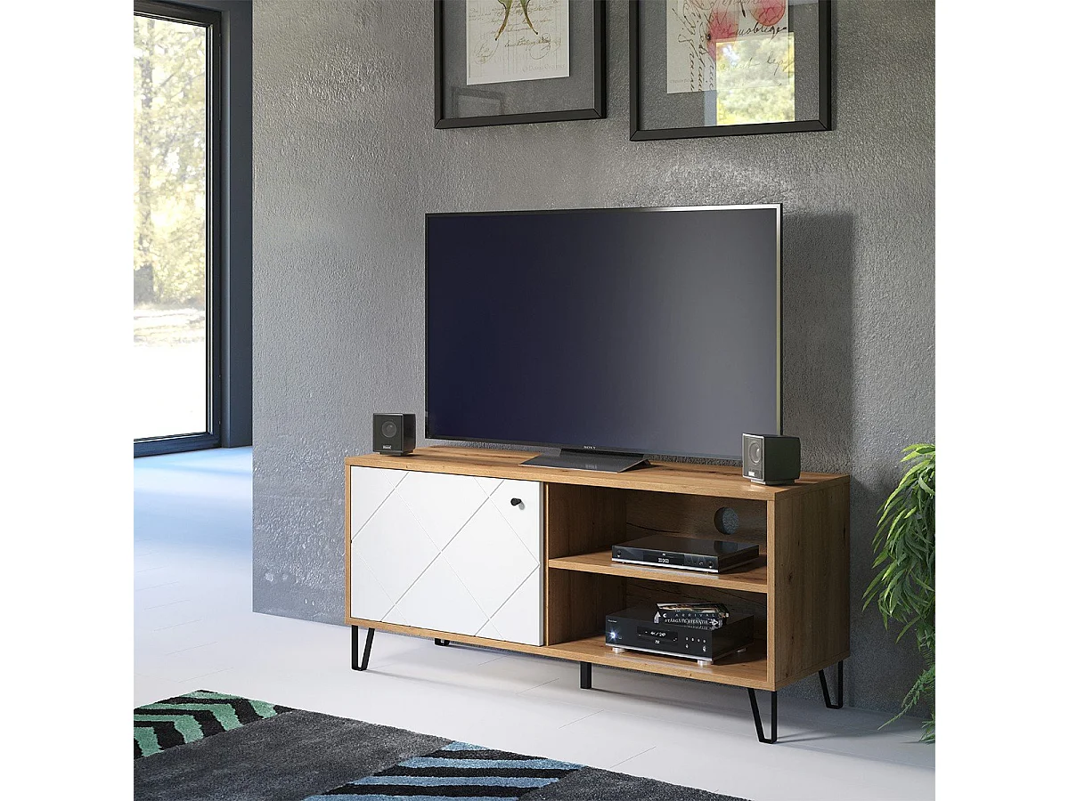 Kidou ambachtelijk eiken en mat wit tv-meubel 123 cm