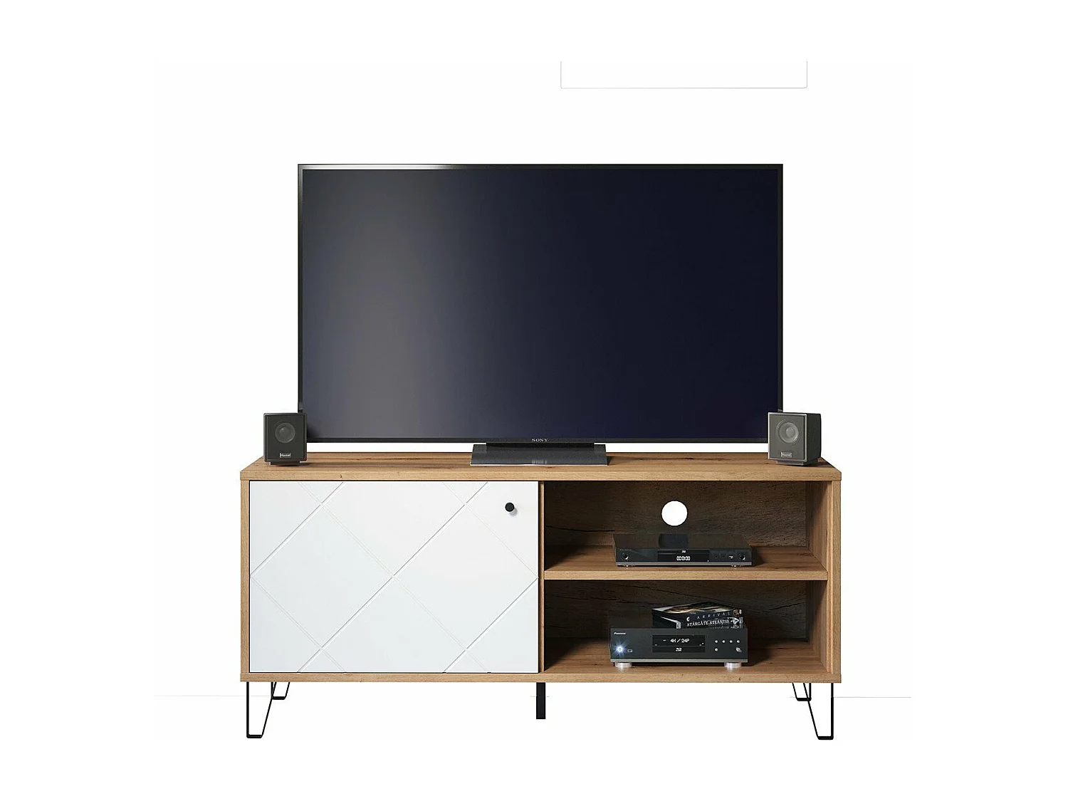 Kidou ambachtelijk eiken en mat wit tv-meubel 123 cm