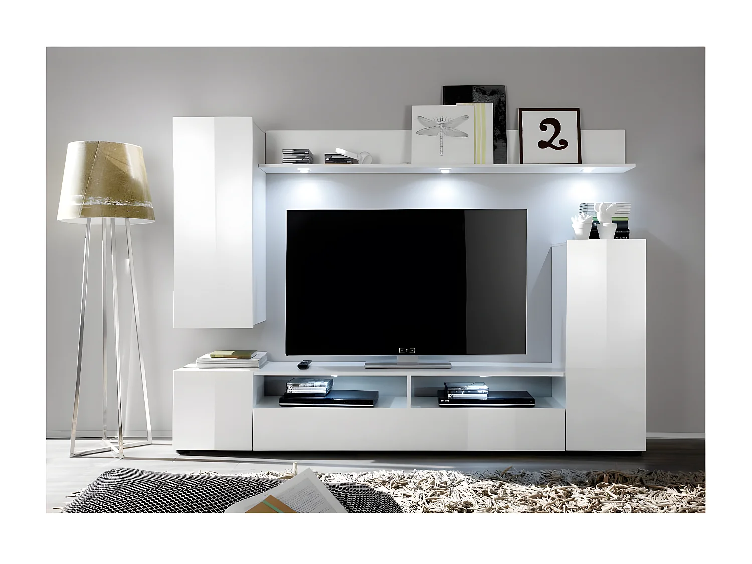 Ensemble meubles TV + étagère - Mélaminé - Blanc - 208 - 165 - 33 cm
