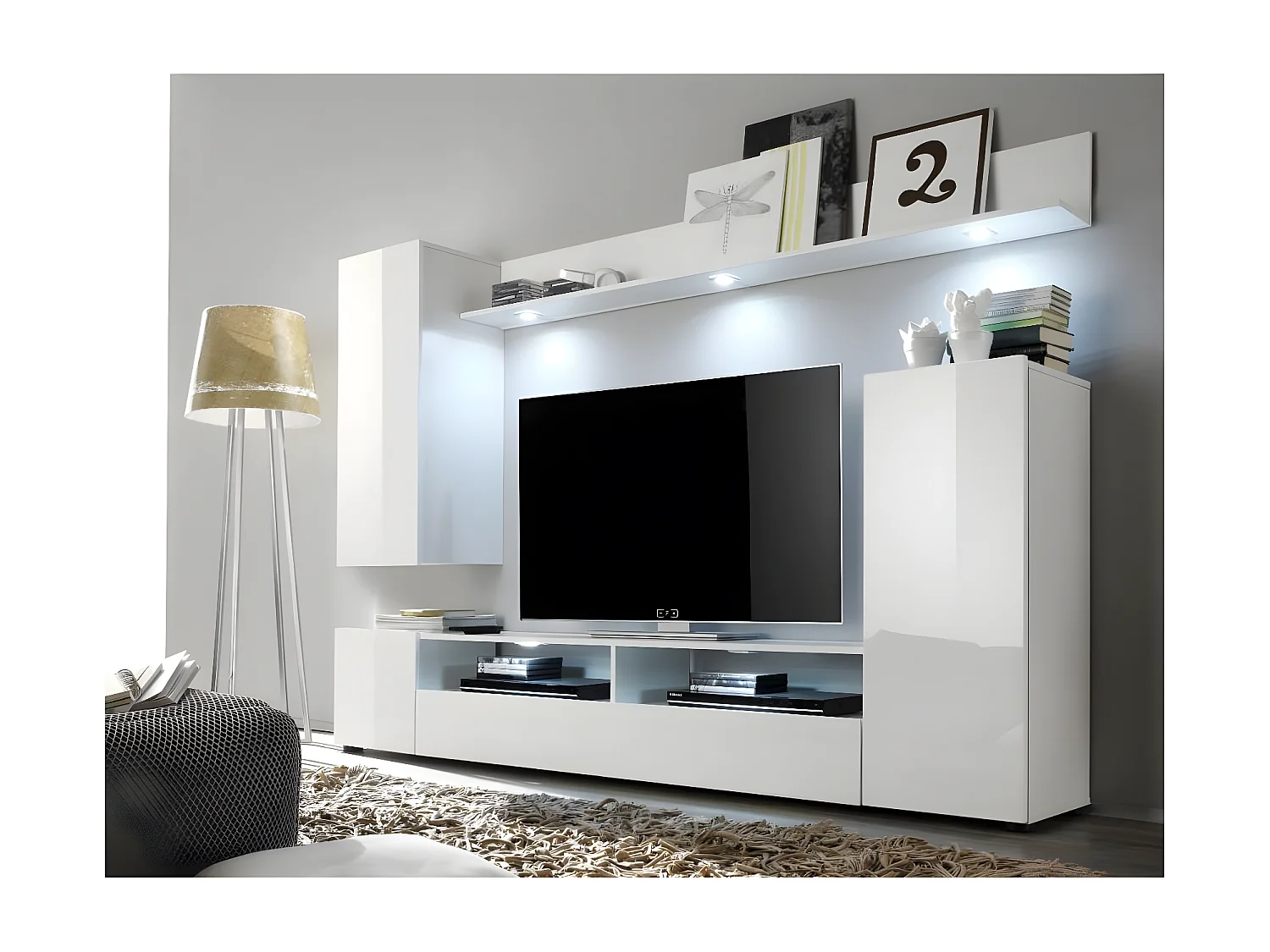 Ensemble meubles TV + étagère - Mélaminé - Blanc - 208 - 165 - 33 cm