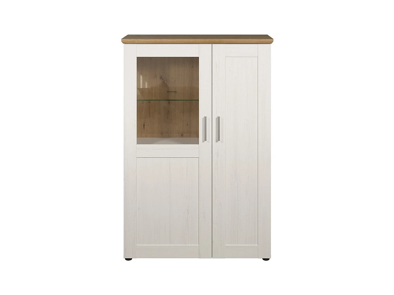 Vitrinekast met 2 deuren in wit Andersen grenenhout en Aline glas L 95 cm